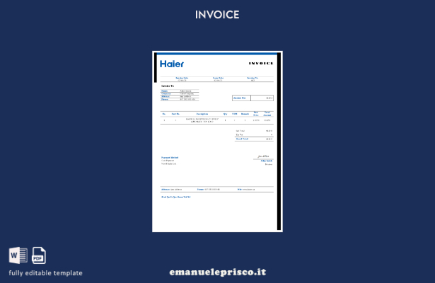 Modello di fattura Haier USA in stile verificato